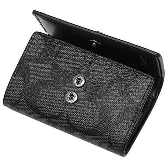 New Without Tags Coach Five Ring Key Case In Signature Canvas Charcoal/Black - Picture 4 of 4